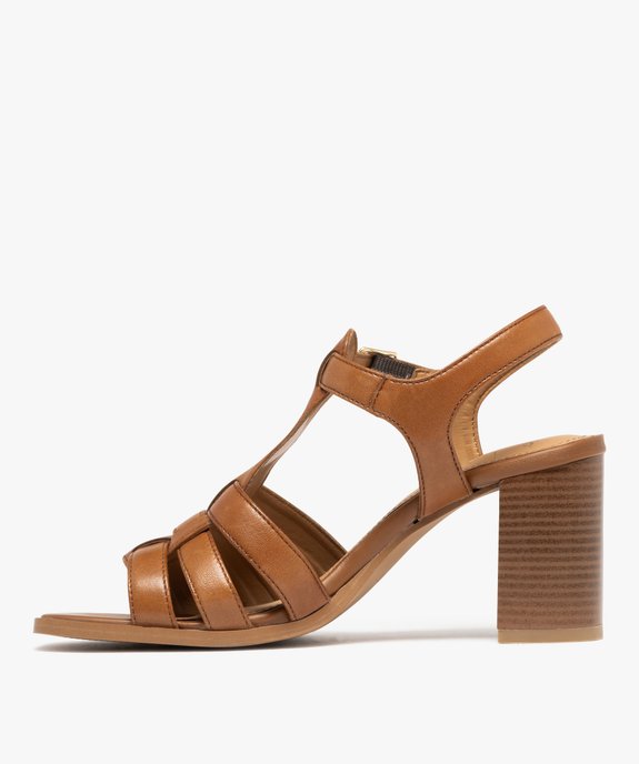 Sandales à brides dessus cuir à talon haut femme - Tanéo vue3 - TANEO - GEMO