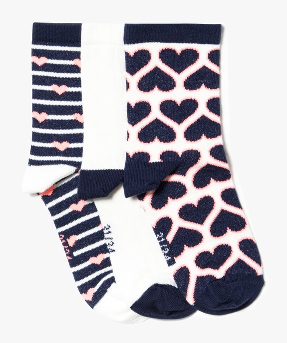 Lot de 3 paires de chaussettes hautes motif cœur vue1 - GEMO (ENFANT) - GEMO