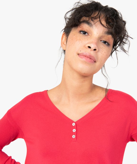 Pull femme en maille fine à col V boutonné vue2 - GEMO(FEMME PAP) - GEMO