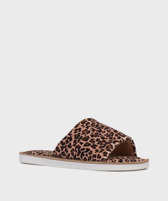 Mules ouvertes en velours à motif léopard femme vue2 - GEMO(HOMWR FEM) - GEMO