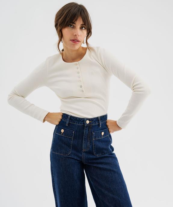 Tee-shirt manches longues avec col boutonné femme - LuluCastagnette vue1 - LULUCASTAGNETTE - GEMO