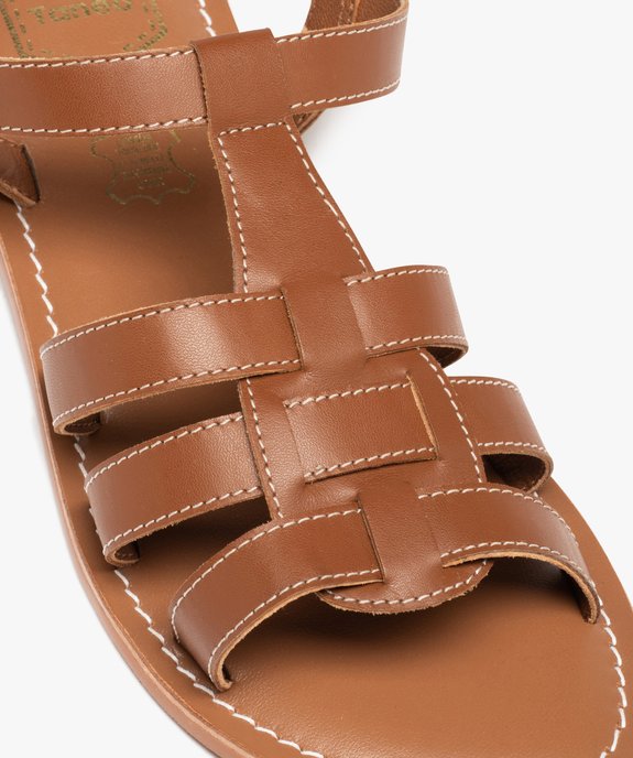 Sandales femme à talon plat dessus cuir uni – Tanéo vue6 - TANEO - GEMO