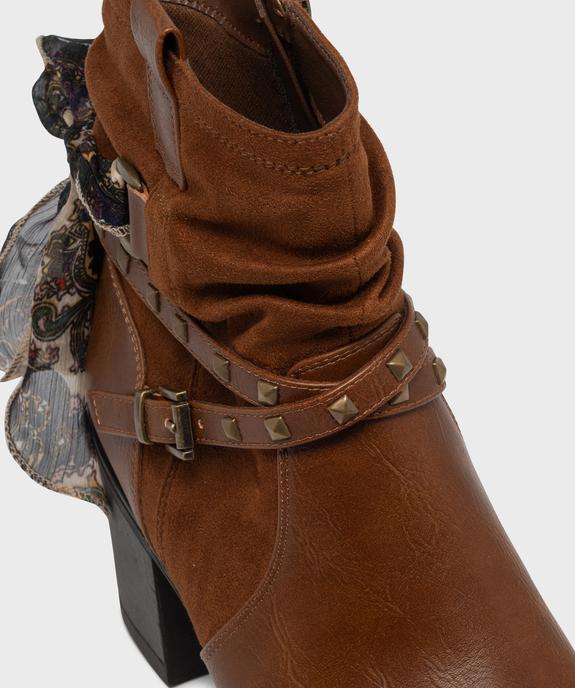 Boots à talon à col montant plissé et foulard femme vue6 - EMILIA ROSA - GEMO