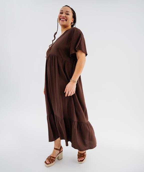 Robe longue à manches courtes en tissu texturé femme grande taille vue2 - GEMO (G TAILLE) - GEMO