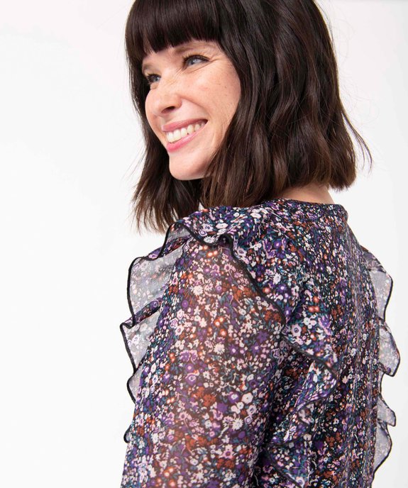 Tee-shirt femme avec manches en voile et volants vue2 - GEMO(FEMME PAP) - GEMO