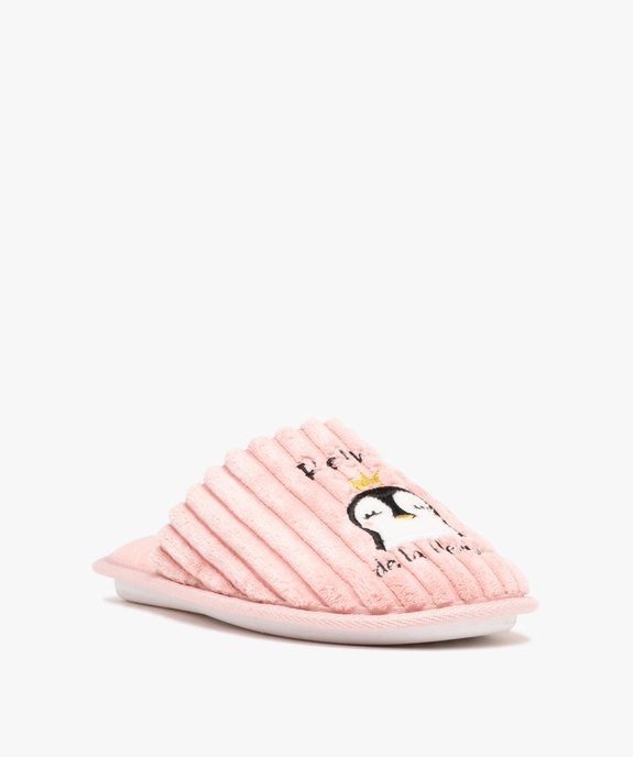 Chaussons femme mules en velours côtelé dessus fantaisie vue2 - GEMO(HOMWR FEM) - GEMO