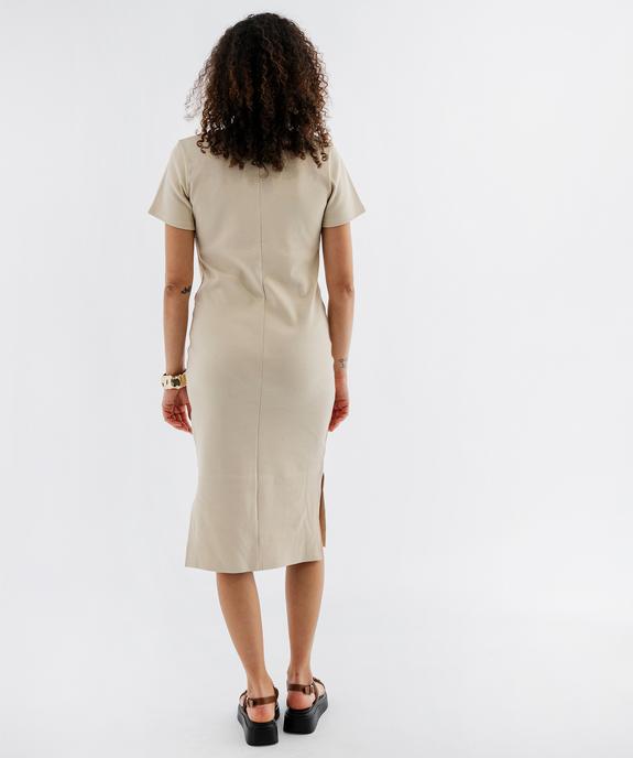 Robe longue moulante en maille de coton stretch côtelée femme vue3 - GEMO 4G FEMME - GEMO