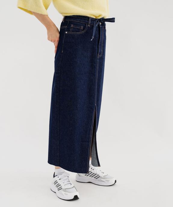 Jupe en jean longue et fendue avec ceinture à nouer femme vue1 - GEMO 4G FEMME - GEMO