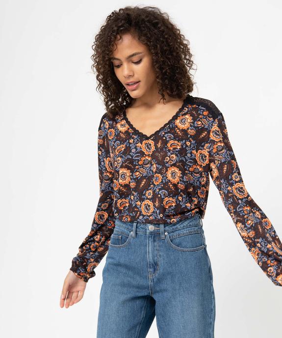 Tee-shirt femme imprimé avec dentelle sur les épaules vue1 - GEMO 4G FEMME - GEMO