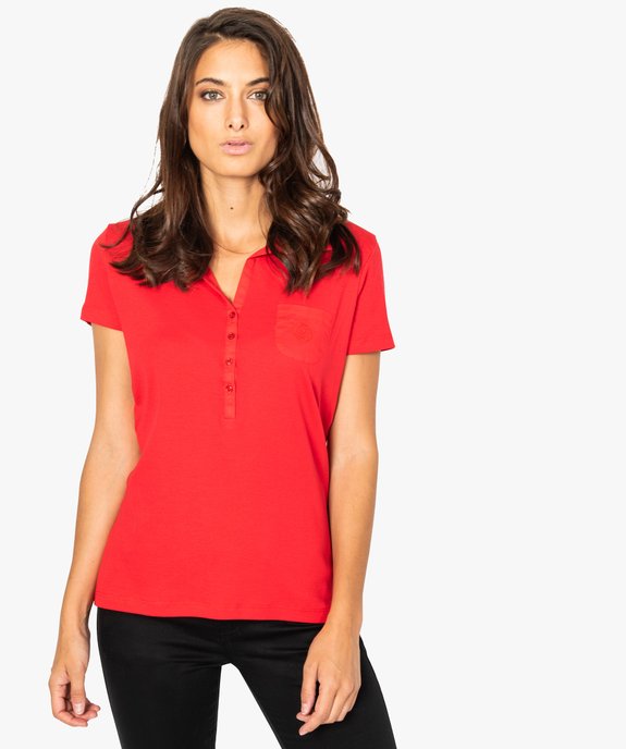 Tee-shirt femme façon polo en jersey de coton vue1 - GEMO (MAILLE) - GEMO