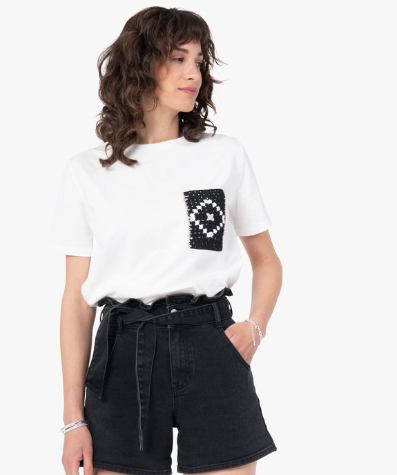 Tee-shirt femme à manches courtes avec poche poitrine brodée vue2 - GEMO(FEMME PAP) - GEMO