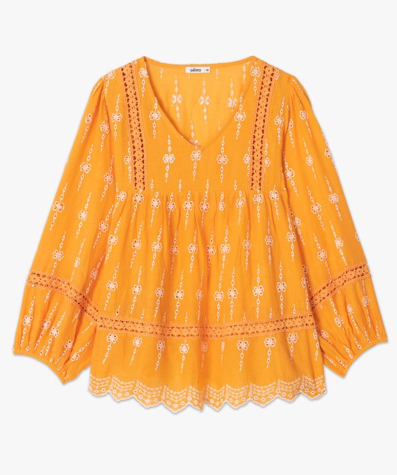 Blouse femme brodée à manches longues coupe ample vue4 - GEMO(FEMME PAP) - GEMO