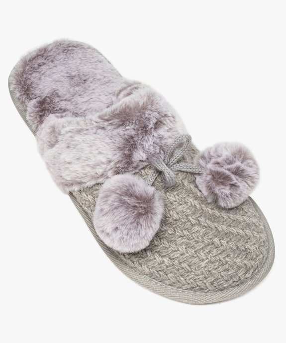 Chaussons femme mules plates à pompons vue5 - GEMO(HOMWR FEM) - GEMO
