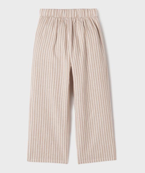 Pantalon droit en lin et viscose à rayures fille vue3 - GEMO 4G FILLE - GEMO