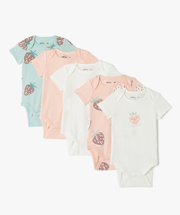Body bébé fille à manches courtes encolure américaine (lot de 5) vue1 - GEMO 4G BEBE - GEMO