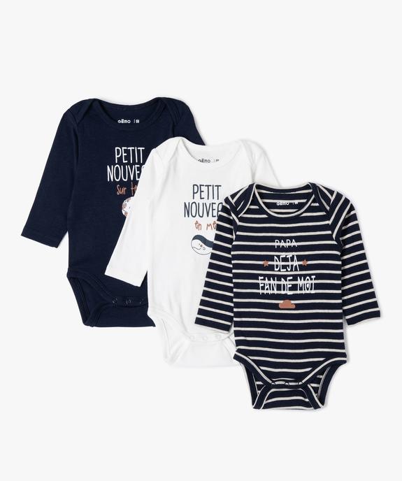 Body bébé à manches longues à motifs marins (lot de 3) vue1 - GEMO 4G BEBE - GEMO