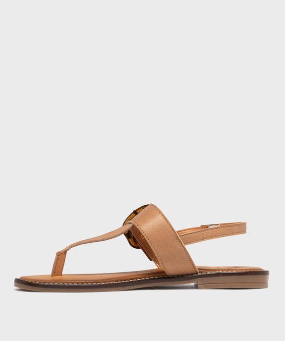Sandales plates en cuir à entredoigt et grosse boucle fantaisie femme - Tanéo vue3 - TANEO - GEMO