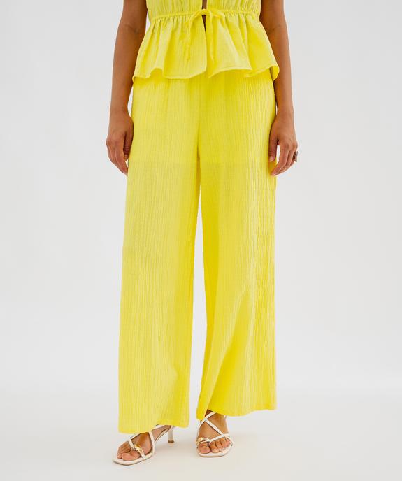 Pantalon large et fluide en toile gaufrée femme vue3 - GEMO(FEMME PAP) - GEMO