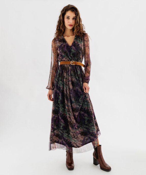 Robe longue à manches longues en maille fluide et scintillante femme vue5 - GEMO(FEMME PAP) - GEMO