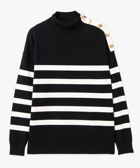 Pull rayé loose à col cheminée et boutons femme vue4 - GEMO 4G FEMME - GEMO