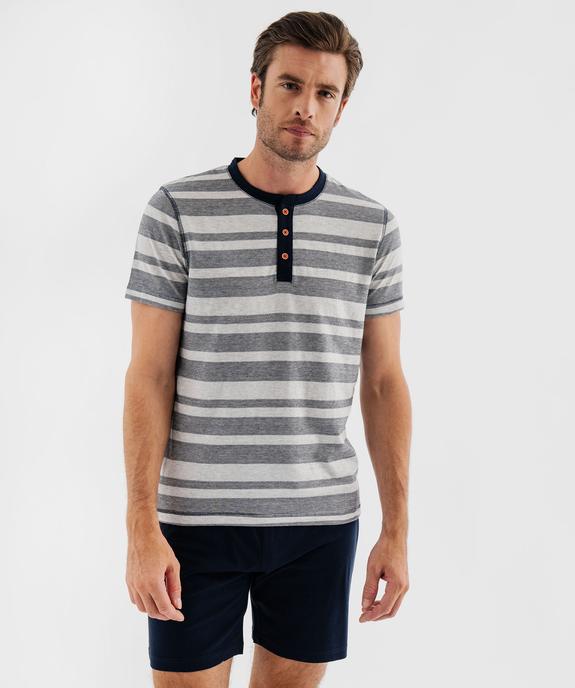 Pyjashort avec haut rayé et bas uni homme vue8 - GEMO 4G HOMME - GEMO