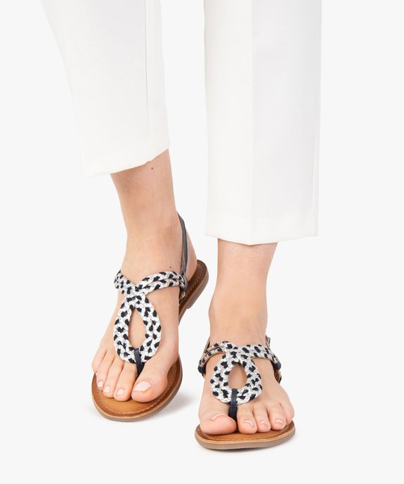 Sandales femme à talon plat et brides tressées en cuir vue1 - GEMO (CASUAL) - GEMO