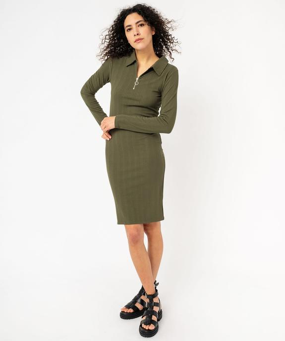 Robe en maille côtelée à manches longues et col zippé femme vue1 - GEMO(FEMME PAP) - GEMO