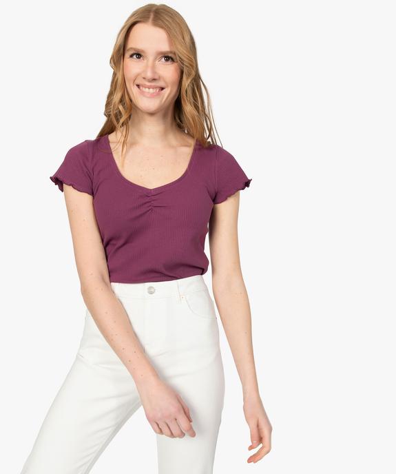 Tee-shirt femme en maille côtelée avec manches ultra courtes vue2 - GEMO(FEMME PAP) - GEMO