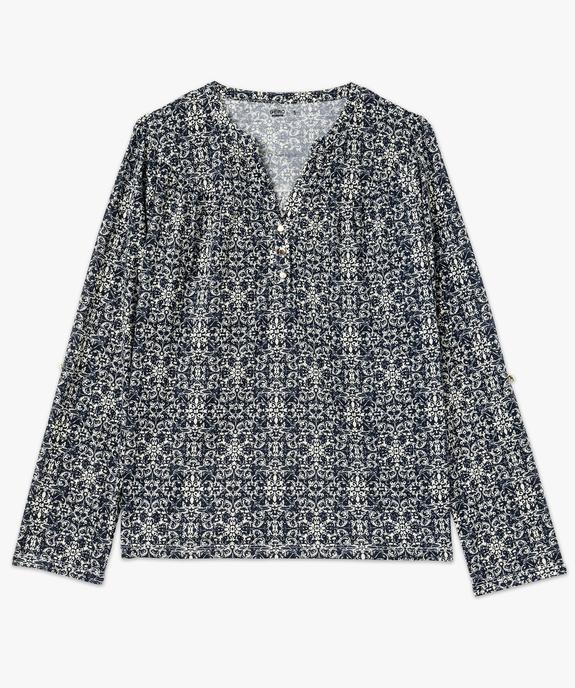 Tee-shirt à manches longues imprimé avec col boutonné femme vue4 - GEMO 4G FEMME - GEMO