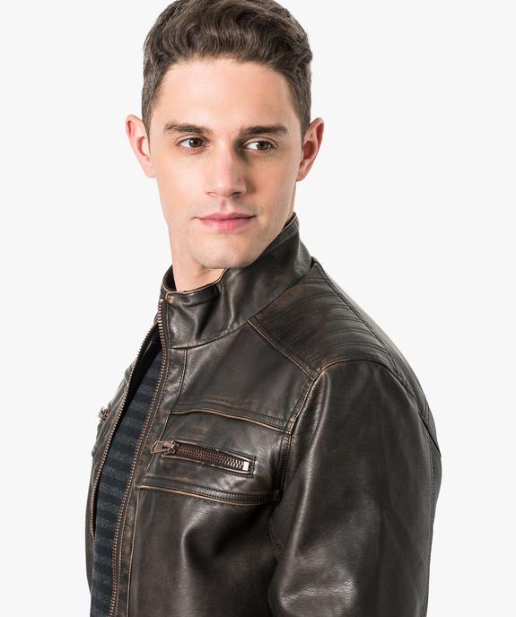 Blouson motard zippé en similicuir vue2 - GEMO (HOMME) - GEMO