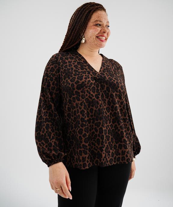 Tee-shirt imprimé à manches longues à col V femme grande taille vue1 - GEMO 4G GT - GEMO