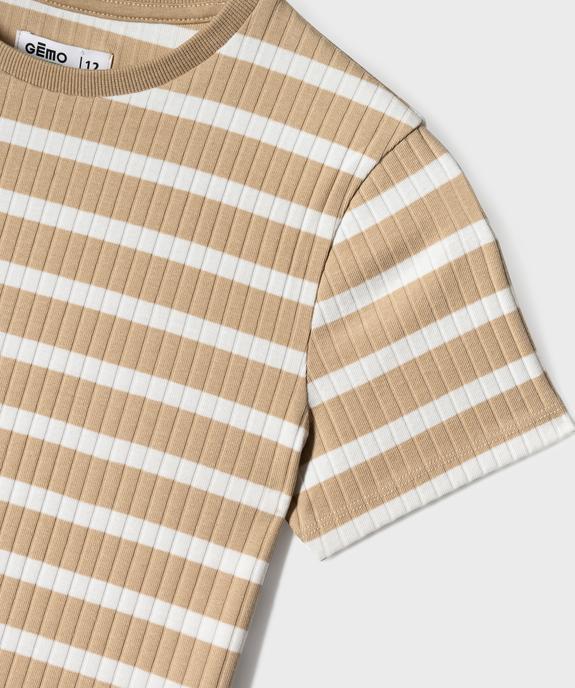 Tee-shirt manches courtes en maille côtelée à rayures fille vue2 - GEMO 4G FILLE - GEMO