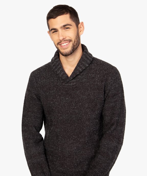 Pull homme à col châle contenant du polyester recyclé vue2 - GEMO 4G HOMME - GEMO