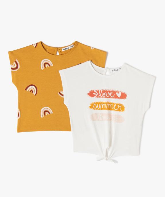 Tee-shirt bébé fille imprimé et noué 100% coton biologique (lot de 2) vue1 - GEMO(BEBE DEBT) - GEMO