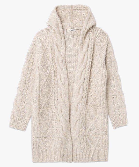 Gilet femme à capuche en maille torsadée vue4 - GEMO 4G FEMME - GEMO