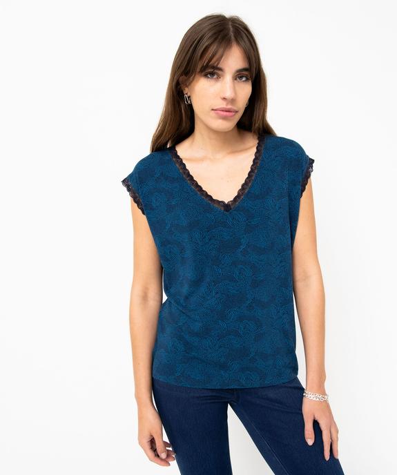 Tee-shirt femme imprimé avec finitions dentelle vue1 - GEMO 4G FEMME - GEMO