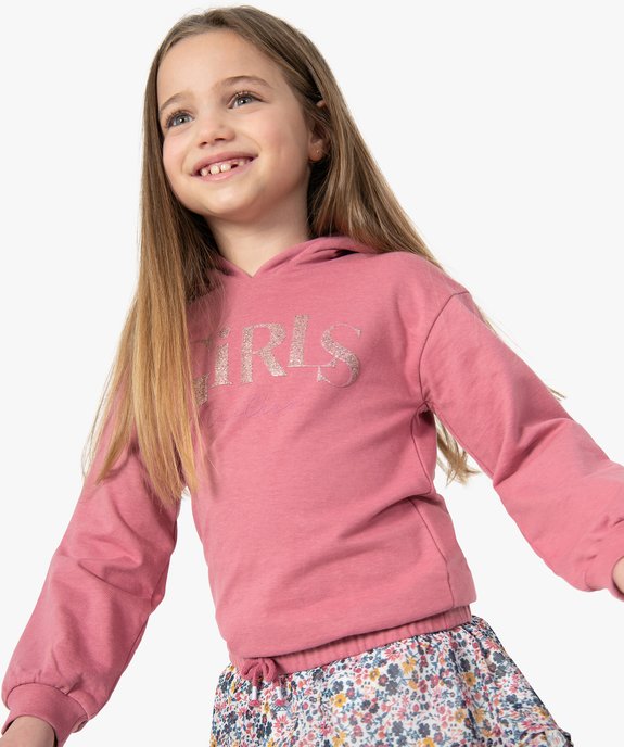 Sweat fille à taille froncée et capuche, motif pailleté vue1 - GEMO (ENFANT) - GEMO