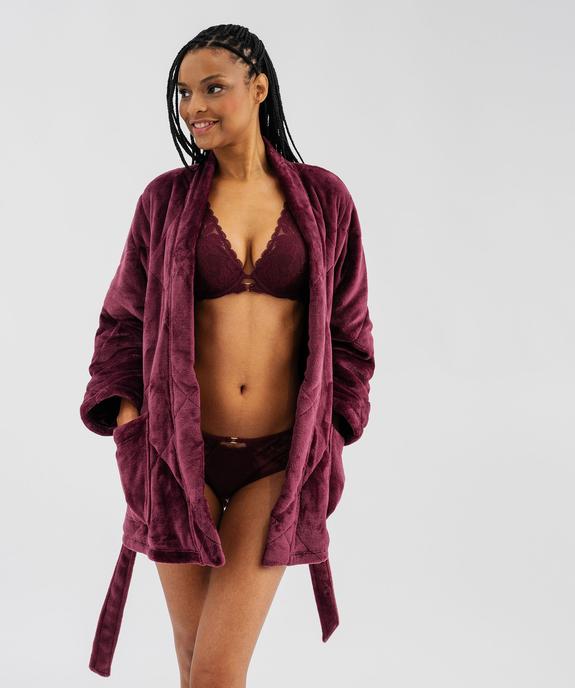 Robe de chambre courte en velours doux matelassé femme vue1 - GEMO(HOMWR FEM) - GEMO