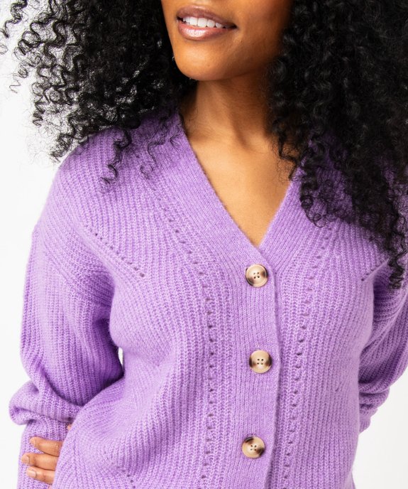 Gilet col V en maille ajourée femme vue2 - GEMO(FEMME PAP) - GEMO