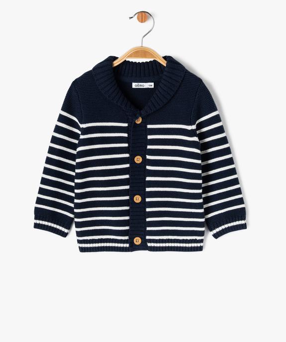 Gilet rayé en coton avec large col bébé garçon vue1 - GEMO(BEBE DEBT) - GEMO