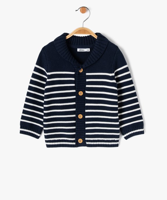 Gilet rayé en coton avec large col bébé garçon vue1 - GEMO(BEBE DEBT) - GEMO