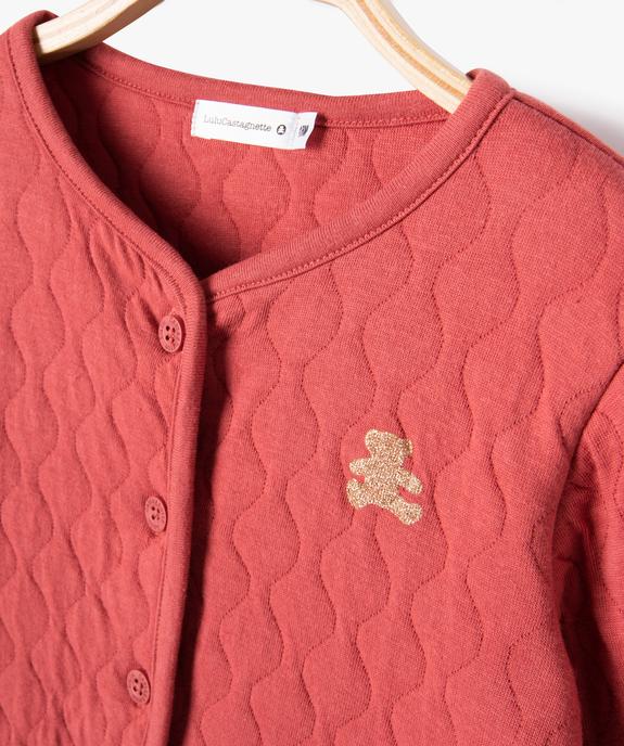 Sweat matelassé boutonné bébé fille - LuluCastagnette vue3 - LULUCASTAGNETTE - GEMO
