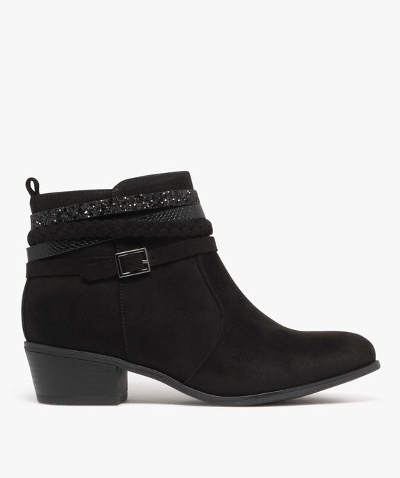 Boots femme en suédine unie avec brides fantaisie et à petit talon vue2 - VALENTINA BALDA - GEMO