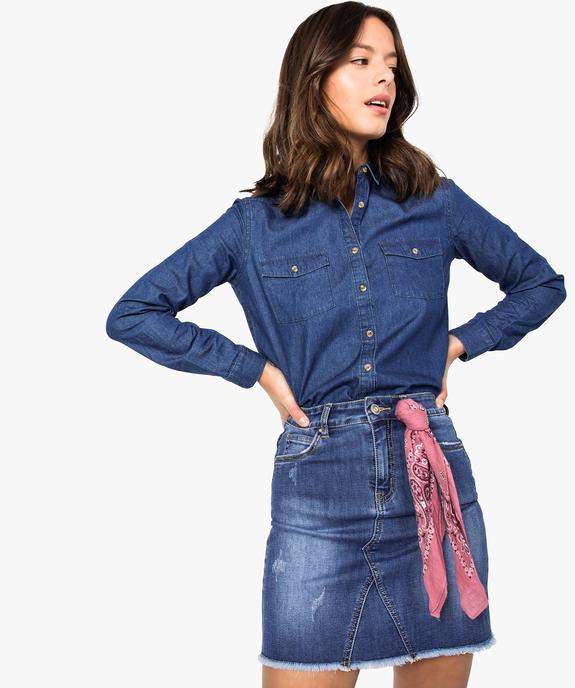 Chemise femme aspect denim fermeture boutons vue1 - FOLLOW ME - GEMO