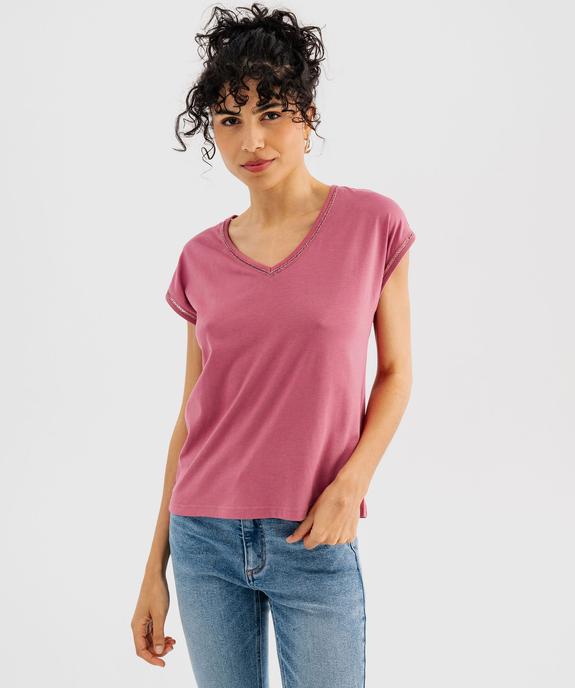 Tee-shirt à manches courtes avec finitions scintillantes femme vue1 - GEMO 4G FEMME - GEMO