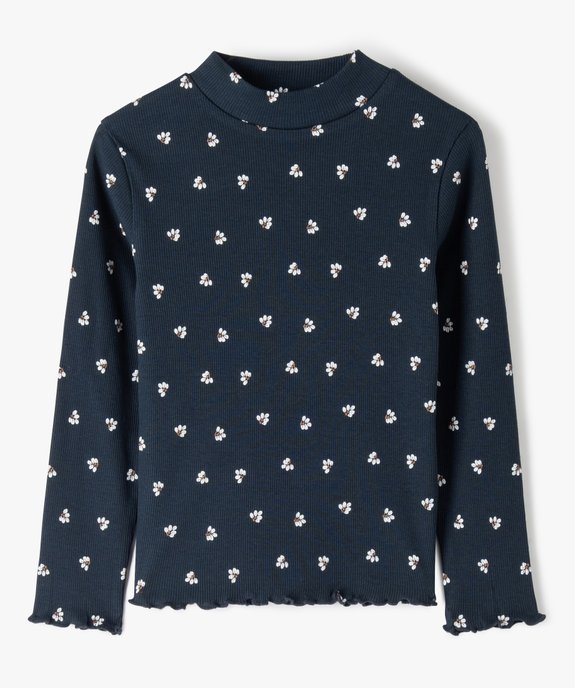 Tee-shirt fille à manches longues et col cheminé motif fleuri vue1 - GEMO (ENFANT) - GEMO