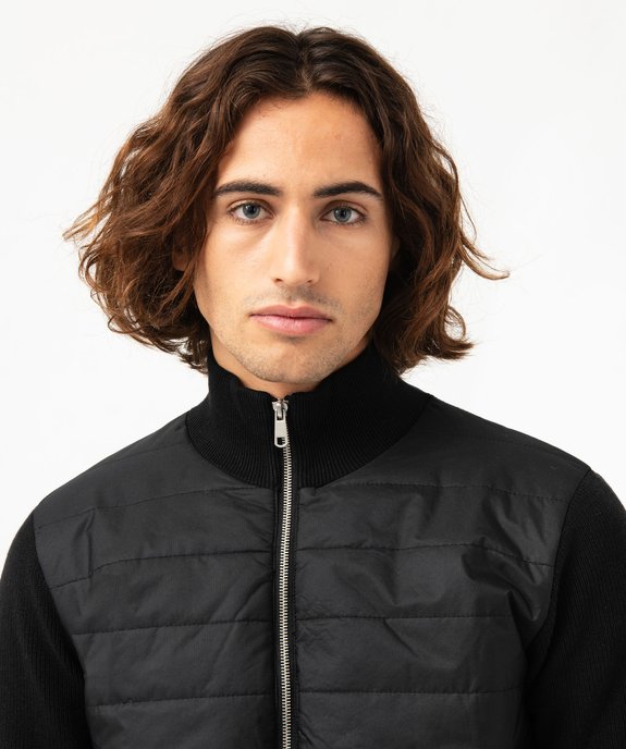 Gilet zippé bimatière à col montant homme vue2 - GEMO (HOMME) - GEMO