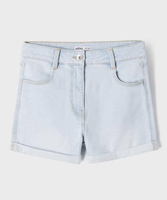 Short en jean stretch à taille haute et revers fille vue1 - GEMO (JUNIOR) - GEMO