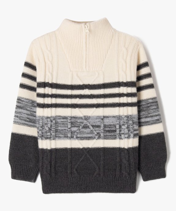 Pull en maille à rayures avec col zippé garçon vue2 - GEMO (ENFANT) - GEMO