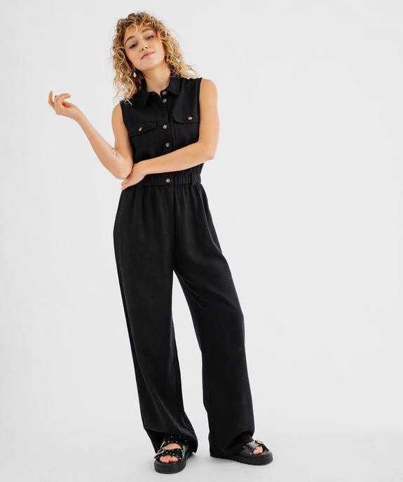 Combinaison pantalon sans manches en viscose et lin haut chemise femme vue1 - GEMO 4G FEMME - GEMO